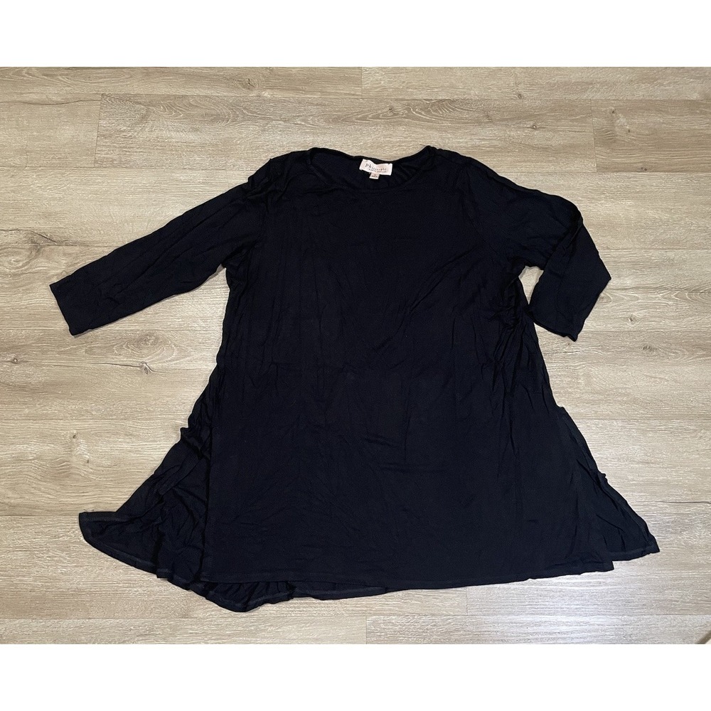 Philosophy Republic Clothing Blouse Top Womens 1X Black Side Slits High Low Hem